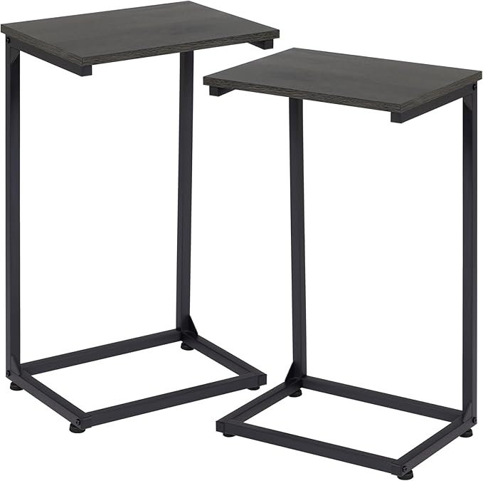 AMHANCIBLE C Shaped End Tables Set of 2, Couch Side Tables that Slide Under, TV Trays for Living Room, Bedroom, Small Space, Sofa, Dark Grey HET02BDG