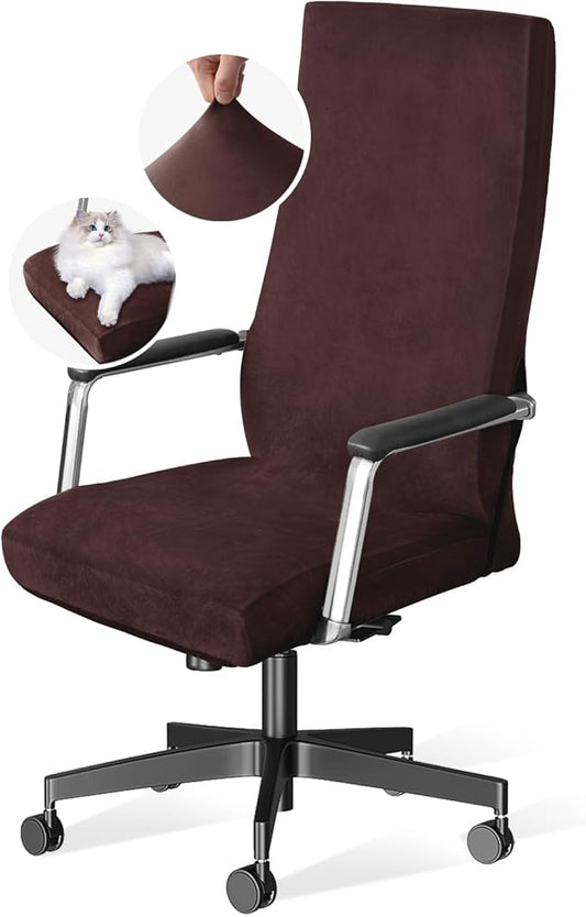 H.VERSAILTEX Velvet Home Office Chair Covers Stretchable Computer Desk Chair Covers Mid - High Back Universal Executive Boss Chair Covers Gaming Chair Cover Removable Machine Washable, Chocolate