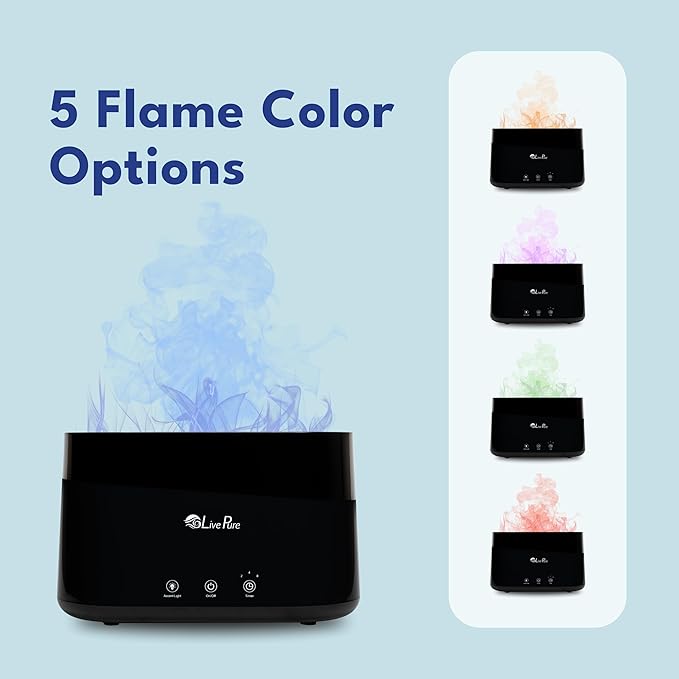LivePure LP300HUM Aqua Flame Cool Mist Humidifier – Small Ultrasonic Plant Humidifier Indoor with Essential Oil Diffuser – Dorm Essentials, Apartment, Desks & Home Office Taupe - 0.20 Gal/ .75L