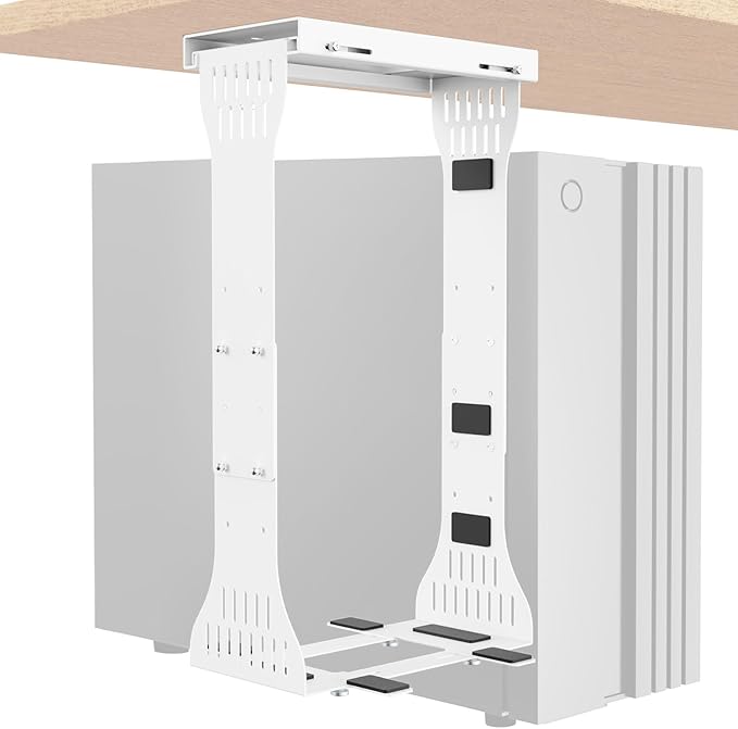KEEGH Heavy Duty Under Desk PC Mount Adjustable Under Desk Computer Mount Supports Up to 90 lbs PC Mount with Secure Locking for Standing Desk, White
