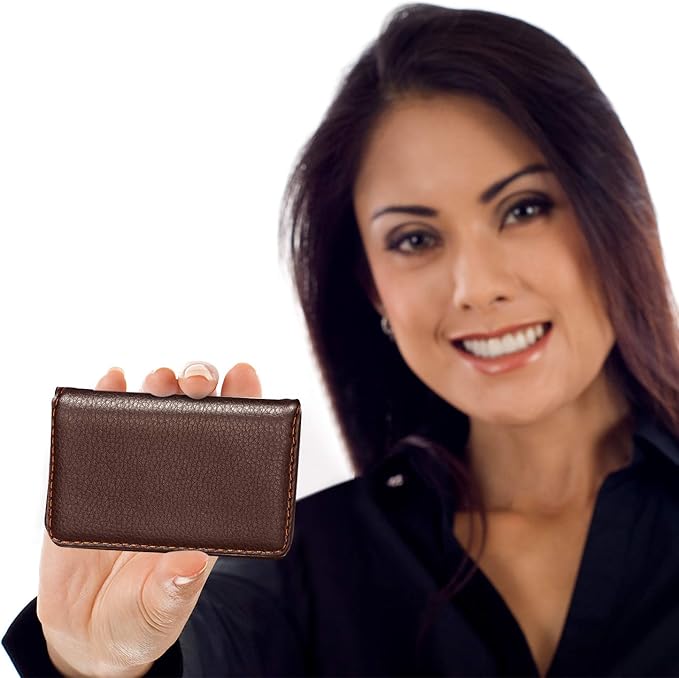 Outus 2 Pcs Business Card Holder, PU Leather Business Card Case Pocket Wallet with Magnetic Shut for Christmas Gift Adult(Coffee and Coffee)