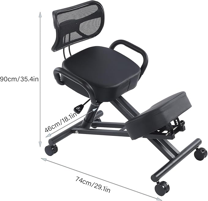 Ejoyous Kneeling Chair, Pneumatic Posture Correcting Knee Stool with Cushion Height Adjustable Rolling Orthopaedic Desk Stool for Banking Meeting Room Office Home Reception