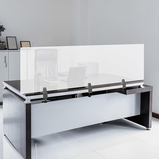Desk Divider, 60" x 18" Desk Privacy Panel, Frosted Acrylic Office Partition, Table Divider with Clamps, Privacy Divider for Schools Office Call Centers Workstation