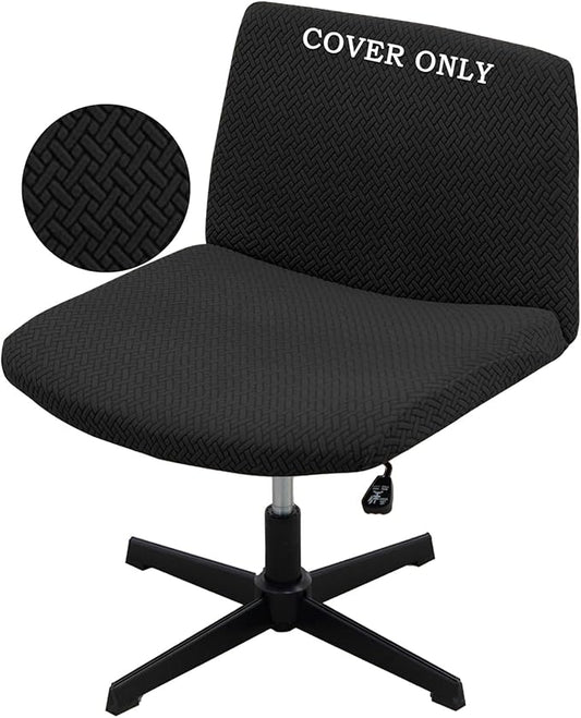 Vanity Chair Cover Criss Cross Chair Cover Waterproof and Elastic Armless Chair Slipcover Armless Chair Covers Office Chair Covers (Black,Just The Cover,No Chair)