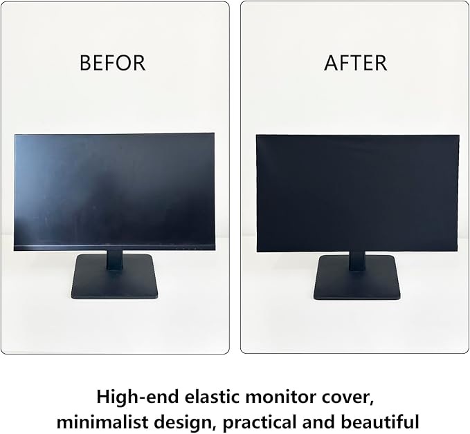 DEEP DEER Universal Monitor Dust Cover - Elastic Waterproof Fabric, Fits 19 21 22 23 27 Inch computer Screens, Dustproof, Water-Resistant, Pet Hair Protection, Elastic Cord , Sleek All-Black Design