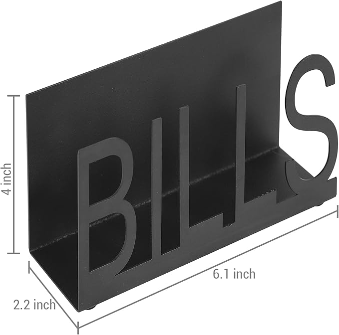 MyGift Black Metal Desktop Mail Sorter Organizer with Bills in Block Cut Out Letter Design