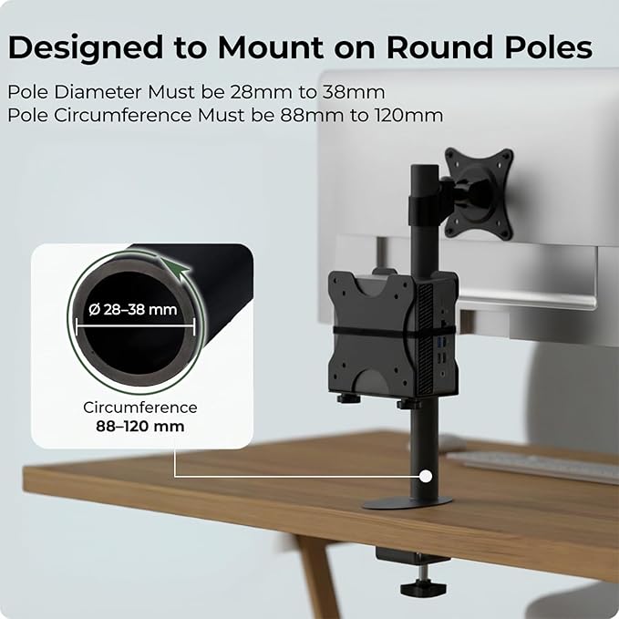 Yimaut Adjustable Mini PC Mount Bracket, VESA 75x75 & 100x100, Supports up to 12 lbs, Mount Behind Monitor, Under Desk, Wall or Stand Pole, Thin Client CPU Holder, Fits 0.63–2.76 in Wide