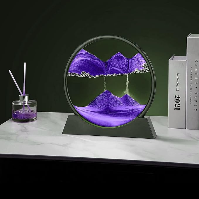 rysnwsu 3D Dynamic Sand Art Liquid Motion, Moving Sand Art Picture Round Glass 3D Deep Sea Sandscape in Motion Display Flowing Sand Painting Relaxing Desk Toys (Purple, 7'')
