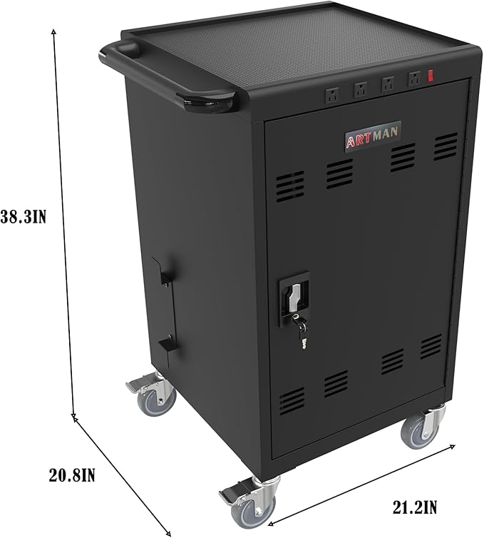 36-Bay Mobile Laptop Cart & Chromebook Charging Station - Heavy-Duty Locking Cabinet for 17" Screens, Laptop Storage Rack for Multiple Laptops/Tablet, Ideal for Schools, Offices, Hospitals (Black)