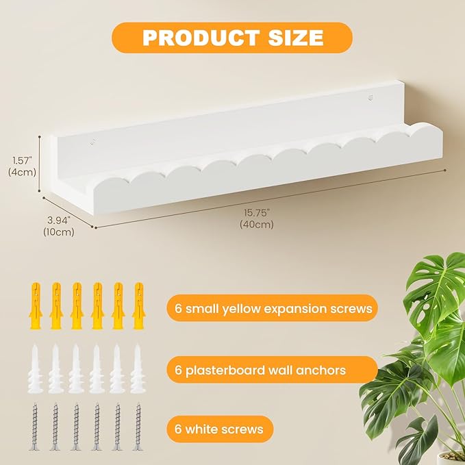 4-Pack 23.5IN Scalloped Shelves, Nursery Shelves for Wall, Floating Nursery Book Shelves for Kids, White