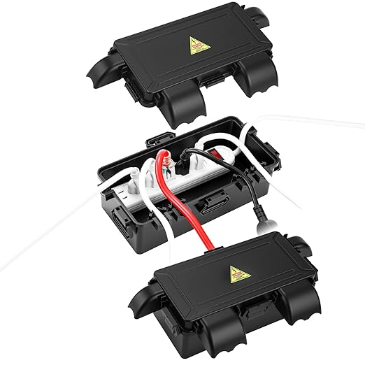 DIQIMIAQ Medium Outdoor Electrical Box(Inner 10.3 * 4.8 * 3.1inch), IP54 Waterproof Extension Cord Cover w/6 Cable Entry, Weatherproof Connection Box Protect for Plug,Connector(Black, 2PCS)