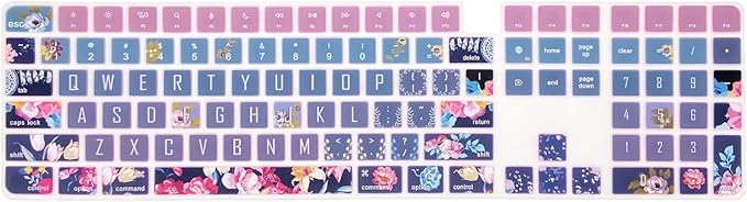 Keyboard Cover Skin for 2021 New Apple iMac Magic Keyboard (Model: A2520) with Numeric Keypad and Touch ID, Cute Printing Silicone Keyboard Protector, Red Flower