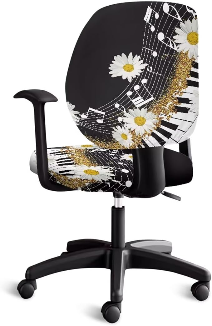 GLENLCWE Daisy Music Piano Chair Covers Universal Stretch Desk Chair Cover Non Slip Computer Chair Slipcovers Washable