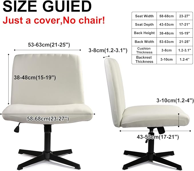Iauddy Armless Criss Cross Office Desk Chair Cover Slipcover,Accent Mid Back Wide Swivel Task Vanity Slipper Chair Protector Stretch Removable Without Arms for Accent Chair