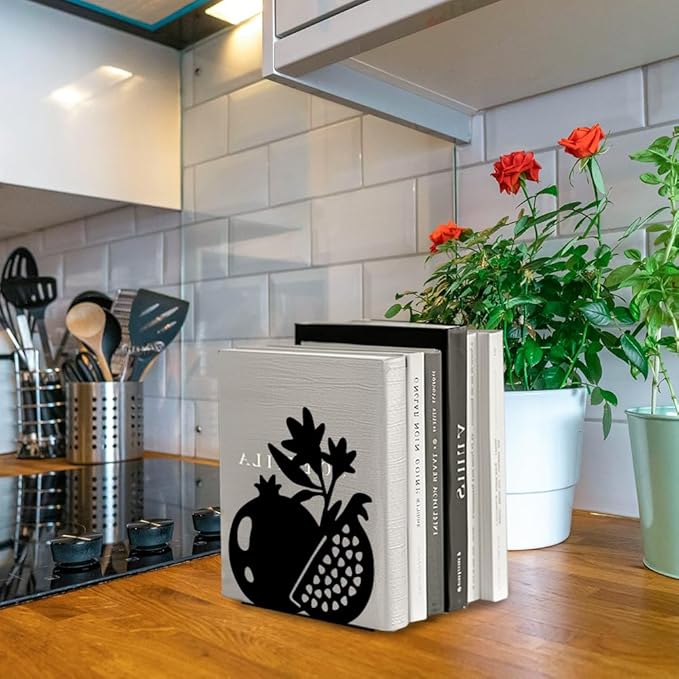 Peacoblue Metal Bookends for Shelves, Modern Decorative Heavy Duty Study Book Support Stoppers for Office, Desk, Shelf, Room 5.3"x4.3"x5.9" Cast Iron Simple Tall Bookends, 1 Pair (Pomegranate)