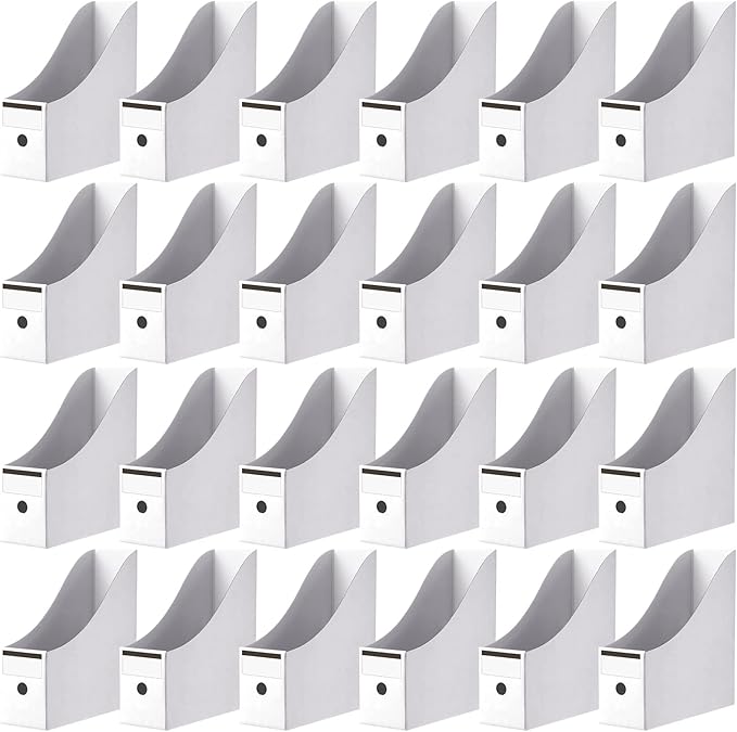 Thenshop 24 Pcs Cardboard Magazine File Holder Organizer, Desk File Organizer Box Foldable Book Bin Papers Storage Folder with Label for School Classroom Office Supplies(Classic,White)