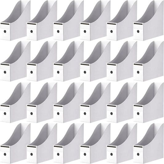 Thenshop 24 Pcs Cardboard Magazine File Holder Organizer, Desk File Organizer Box Foldable Book Bin Papers Storage Folder with Label for School Classroom Office Supplies(Classic,White)