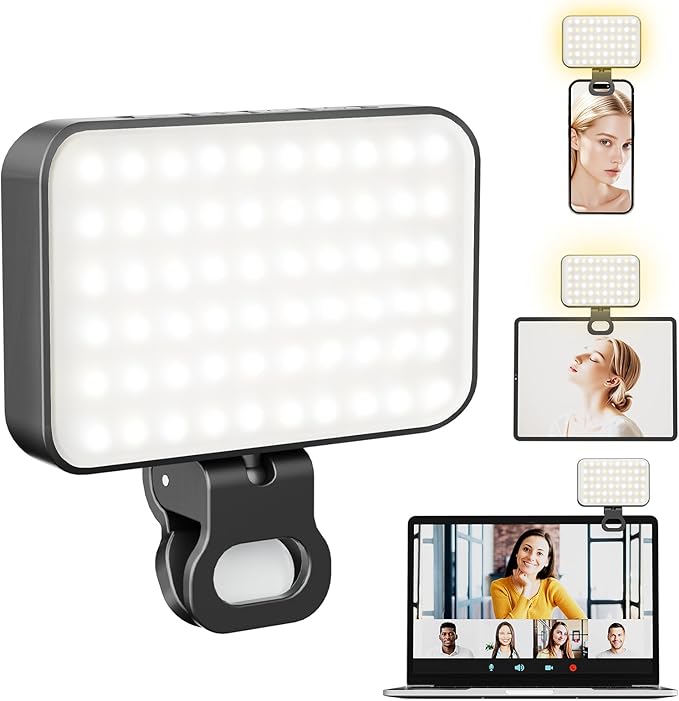 Clip-On Selfie Light for Phone & Laptop, Portable Rechargeable LED Fill Light with 3 Lighting Modes for Video Calls, Streaming, Makeup, Content Creation