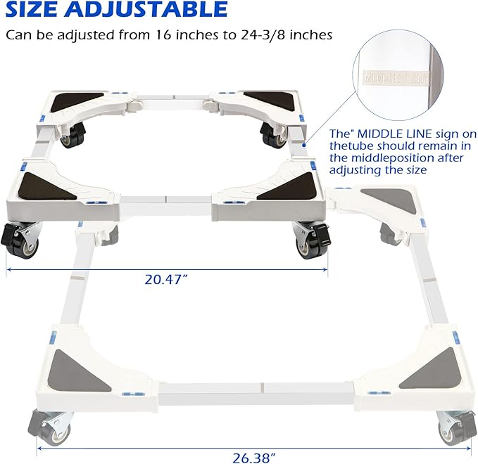 Nefish Furniture Dolly Adjustable Mini Fridge Stand Dolly Cart with 4 Lockable Wheels Washing Machine Stand Mobile Roller Universal Mobile Base Stand for Washer Dryer Refrigerator
