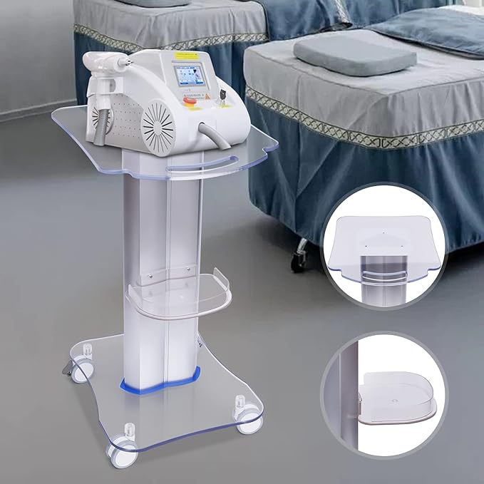 Beauty Salon Trolley Cart with Wheels, 3 Tier Esthetician Trolley Cart with Handle and Tray, Acrylic Salon Spa Rolling Stand Mobile Cart, Pedestal Cart Work Salon Station for Beauty Instrument Storage