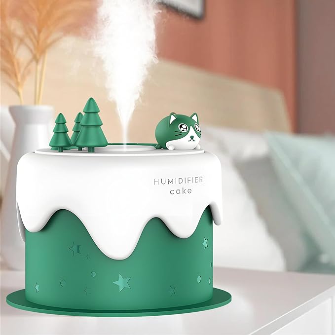 Cute Pet Humidifier, Cat Cake Humidifier, USB Plug-in Use, Desktop Silent Spray, Seven Color Light Creative Aroma Machine, High Appearance Level Gift(Green)