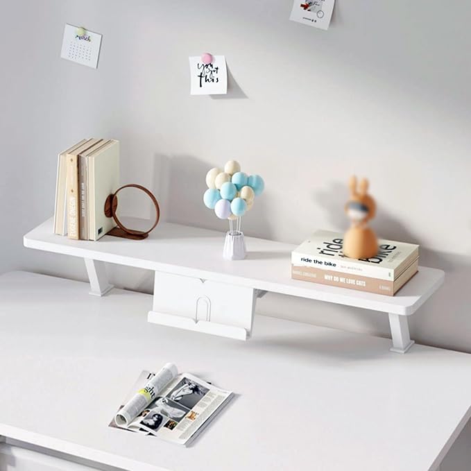 Clamp on Desk Shelf, Desktop Extender Klemmbares Schreibtisch Organizer Regal Adjustable Floating Desks Shelf for Office, Dorm, Home Desk Organization (White-with Reading Stand, 31.5x7.8in/80x20cm)