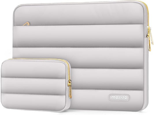 MOSISO Laptop Case 13.3 inch,13-13.3 inch Puffy Laptop Sleeve Compatible with MacBook Air 13.6 M5 M4 M3 M2 M1/Neo/Pro 13/14,HP Dell ASUS Lenovo,Polyester Horizontal Bag with Small Case, Gray