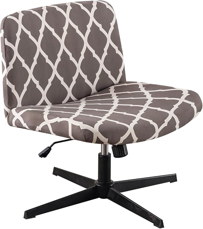 Armless Chair Slipcover Stretch Criss Cross Chair Cover, Mid Back Wide Seat Accent Chair Covers,Modern Vanity Chair Cover for Office Desk (Grey Grid)
