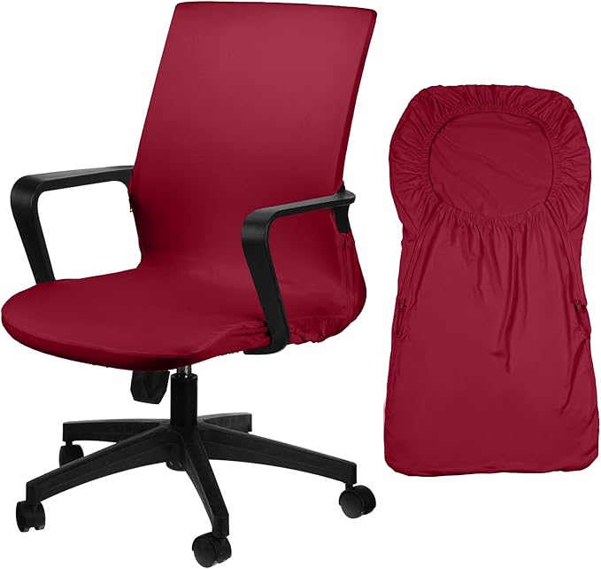 Tallew Office Chair Cover Stretchable Computer Universal Chair Seat Covers Removable Desk Chairs Slipcovers Washable Office Cushion Backrest for Rotating(Burgundy)