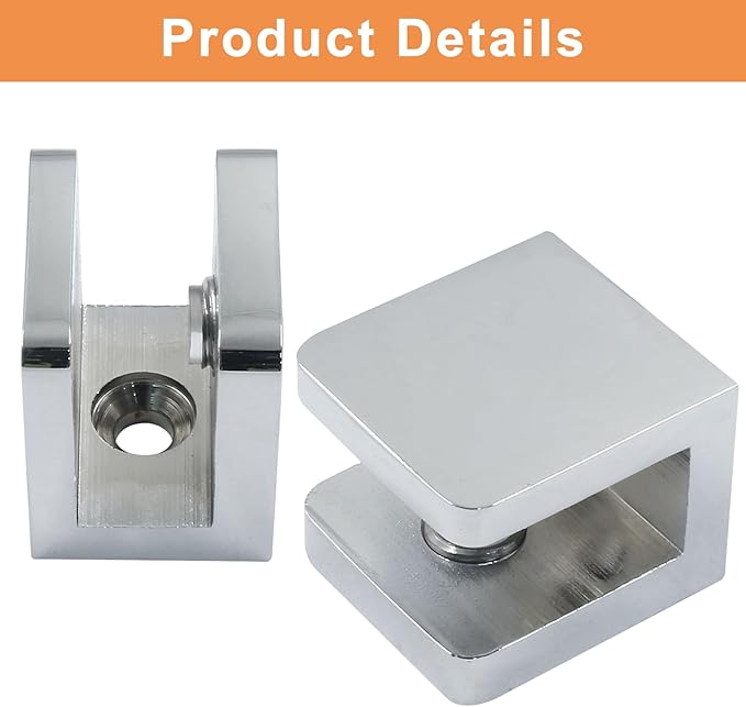 Waziaqoc 4PCS Silver Shower Glass Clamp, Glass Shelf Brackets Glass Holder Bracket Clip for Bathrooms and Showers