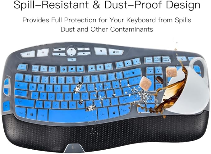 Keyboard Cover for Logitech K350 MK550 MK570 Keyboard Cover Skin for Logitech K350 MK550 MK570 Wireless Keyboards Covers Skin Protector Accessories, Ombre Blue