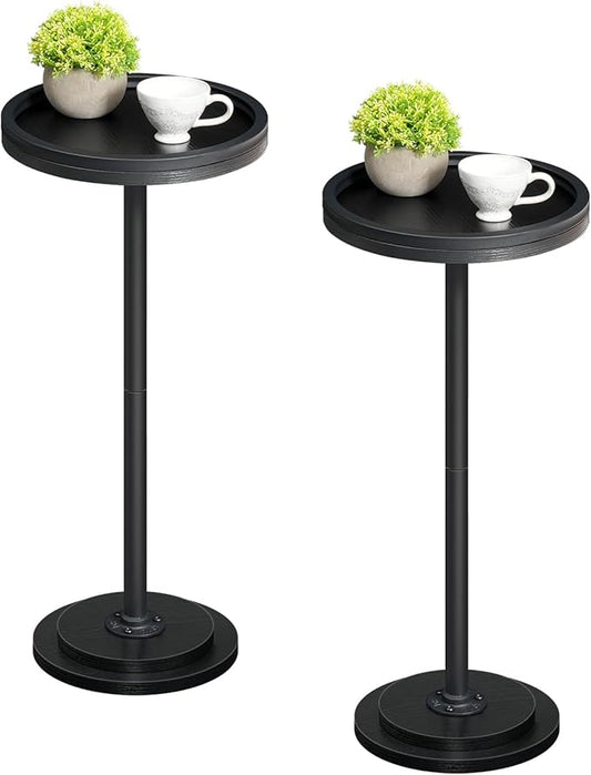 HOOBRO Small Round Side Tables, Set of 2, Drink Tables, Coffee Martini Tables with Pedestal Accent for Small Spaces in Living Room, Bedroom, Sofa Couch, Black BB168BZP201