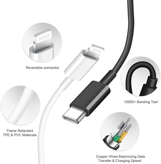 iPhone 14 13 12 11 Charger Fast Charging iPhone Fast Charger 3-Pack 20W iPad Chargers 6FT C Chargers Fast Charging Cord Whit iPhone 14/14 Max/13 Pro/13/12 Mini/12 Pro Max/11 Max/Xs and iPad(Black)