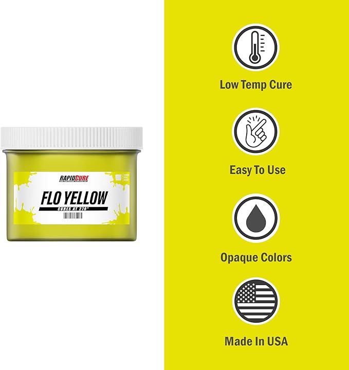 Rapid Cure® Screen Printing Ink Fluorescent Yellow (Pint - 16oz.) - Plastisol Ink for Screen Printing, Fast Curing Fabric Paint - Screen Print Direct®, USA Made