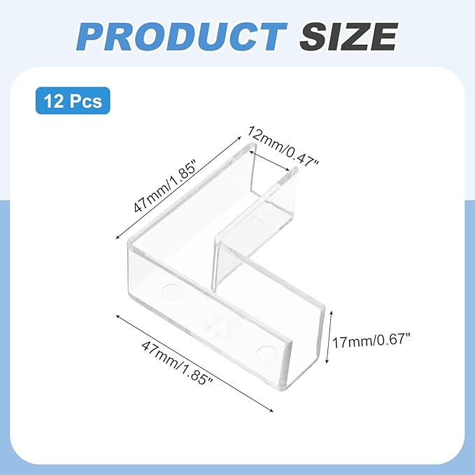 uxcell 24Pcs Plastic Glass Connector, Suitable for 12mm Thick l Shaped Glass to Glass Clamp, Fixing Bracket Rimless Clip Holder for Aquarium Fish Tank Display Shelves, Transparent