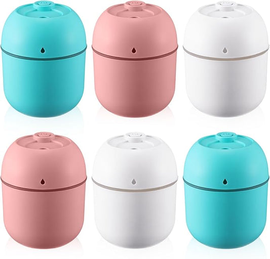 Hortsun 6 Pcs Portable Small Humidifier USB Personal Desktop 220 ml Mini Humidifier for Bedroom Plants Car Office Room Home Travel (White,Pink,Green)
