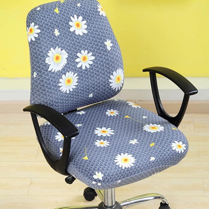 VIOKKO Office Chair Cover Stretchable Computer Desk Chair Seat Covers Anti-Dust Universal Split 2 Piece Rotating Swivel Chair Slipcover Protector (Daisy)