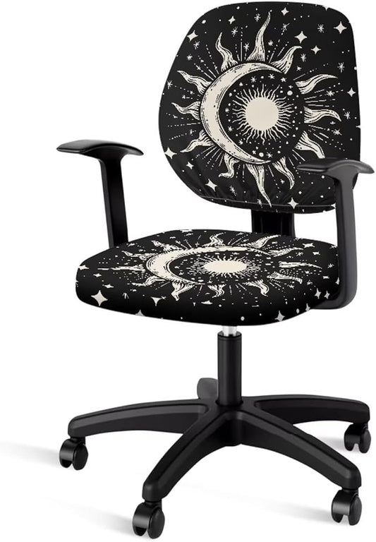 GLENLCWE Black Moon Sun Office Chair Cover Stretchable Seat Covers Universal Computer Chair Covers Rotating Chair Slipcover Computer Chair Protector