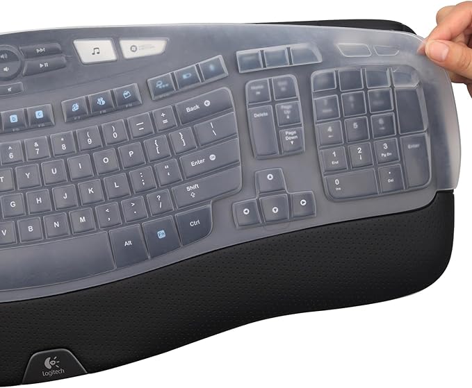 MUBUY Keyboard Cover for Logitech K350 Wireless Wave Keyboard & MK570 MK550 Wireless Wave, & K350 MK550 MK570 Keyboard Accessories Protective Skin-Clear