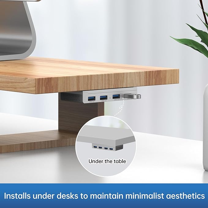 EJAY 4-Port Magnetic USB 3.0 Hub with 5Gbps Speed, Aluminum USB Adapter for MacBook/Laptop/Desktop, Industrial-Strength Magnetic Mount, 3-Way Installation, 59"+39" Cables, Silver