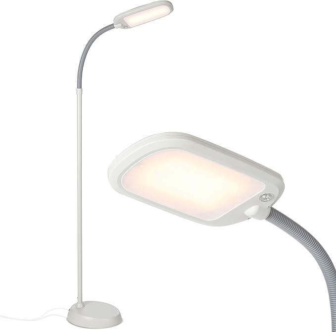 Brightech Litespan LED 2nd Edition Reading Floor Lamp with Cool, Soft & Warm White LED's - Built-in Dimmer - Adjustable Design Pivots in Any Direction - Energy Saving 12 Watts - Alpine White