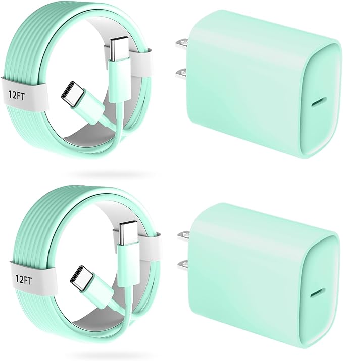 Phone 17 16 15 Pro Charger Fast Charging, 20W USB C Fast Charger Block with 12FT Long Type C Chargers Fast Charging Cable Cord for Phone 17/17 Pro/17 Pro Max/Air/16 Pro Max/16 Pro/15Pro Max/Pro, S24