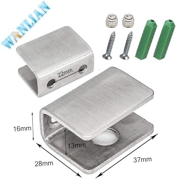 WANLIAN 8pcs Glass Shelf Brackets, Fits 3/8 inch Shelf, Wall Mounted, Brushed, Rectangle Medium