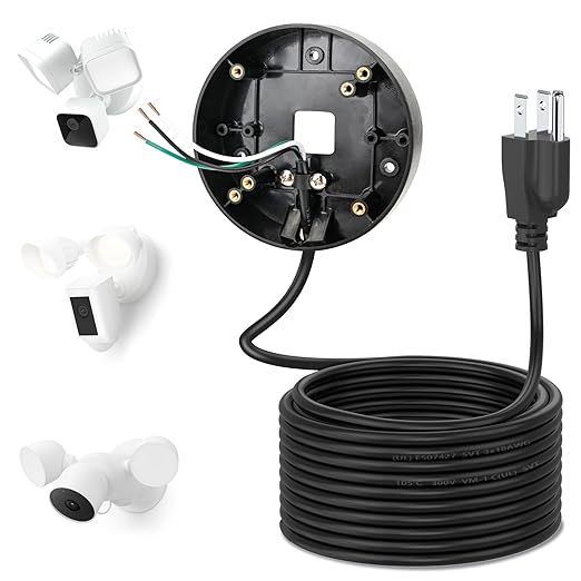 Power Cable and Plug-in Mount for Floodlight Cams Compatible with Floodlight Cam Wired Pro/Plus, Blink Wired Floodlight Camera, Electrical Box with 20ft Weatherproof Cable (2in1 Mount and Cord Set)