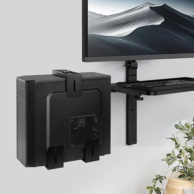 PC Wall Mount Adjustable Bracket Open Frame, Width Adjustable from 5.2" to 8.5", Thickened Steel Computer Tower Wall Mount for Full Tower, PC Holder for Home Office Computer Case CPU Holder