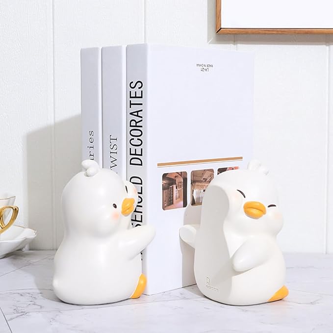 Cute Hug Ducks Decorative Bookends, Unique Book Ends to Hold Books Creative Resin Book Holder Stopper for Home Office Desk Bookshelf Decoration