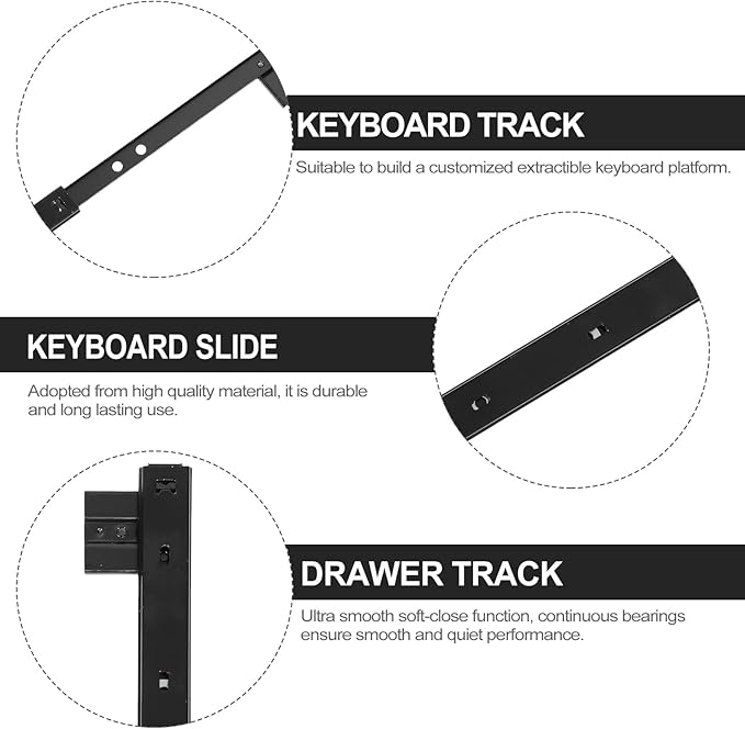 Veemoon Under Desk Keyboard Sliding Rails, 14-23 Inch Ball Bearing Slides Hardware Kit Pull Out Computer Keyboard Tray Slides Adjustable Hanging Rail Bracket Telescopic Drawer Runners (27MM Width)