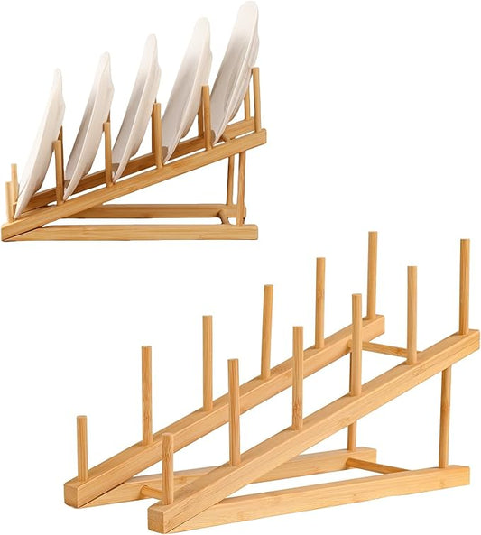 2 Pack Plate Stands For Display,Wooden Plate Holders for Displaying,5-Tier Craft Show Display Stands For Tabletop Book, Artwork, Photo, Puzzle, Magazine and Platter