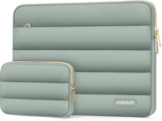 MOSISO Laptop Case 13.3 inch,13-13.3 inch Puffy Laptop Sleeve Compatible with MacBook Air 13.6 M5 M4 M3 M2 M1/Neo/Pro 13/14,HP Dell ASUS Lenovo,Polyester Horizontal Bag with Small Case,Antique Green