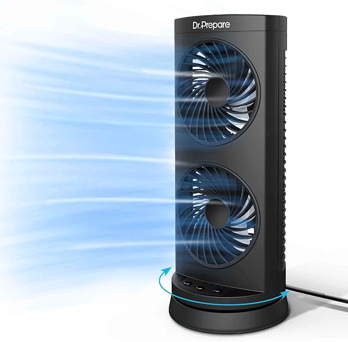 Dr. Prepare Desk Fan Tower Fan Cooling Fan, Portable Oscillating Fan with 3-Speed Options, Dual Air Circulation, 110° Oscillation, 3 Timers, Table Fan for Bedroom Dorm Room Office Desktop, 13 inch